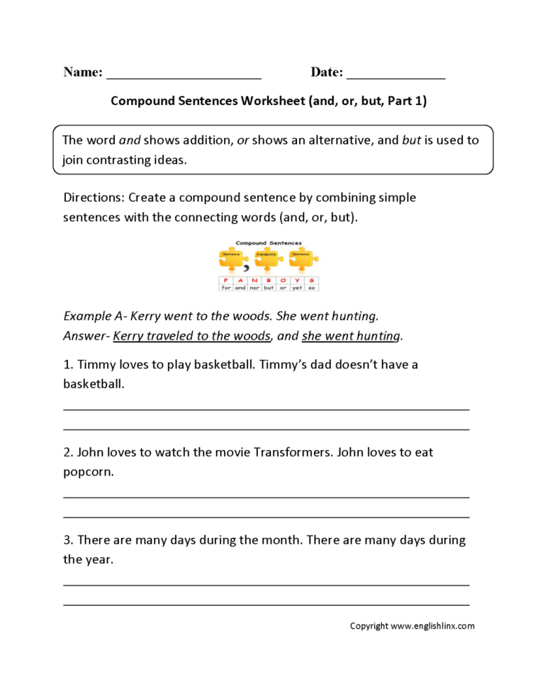 Compound Sentences Worksheet 4th Grade