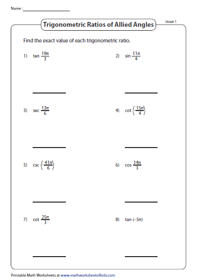 Angle Of Elevation And Depression Trig Worksheet Answers