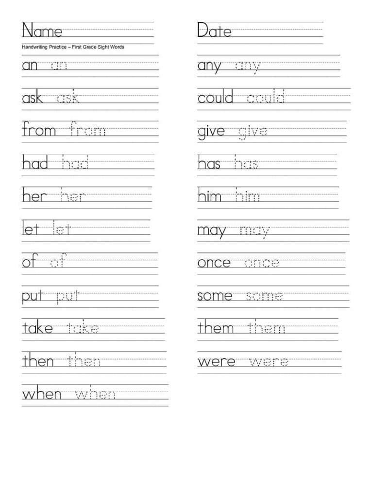 Handwriting Practice Worksheets 1st Grade