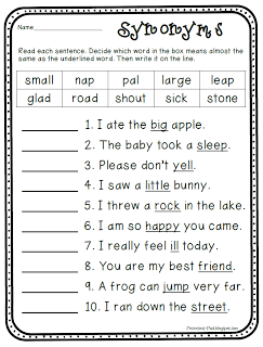 Synonyms Worksheet 1st Grade