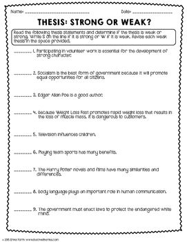 Thesis Statement Worksheet Pdf