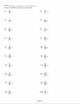 Converting Fractions To Decimals Worksheet Grade 5