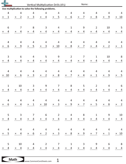 Minute Math Worksheets Multiplication