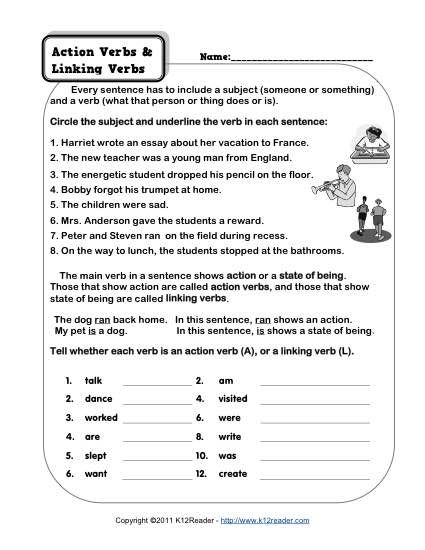 Action Verbs Worksheet Grade 3