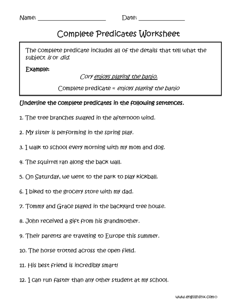 Subject Predicate Worksheet