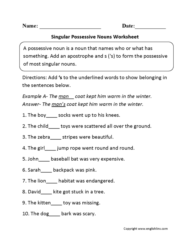 Apostrophe Worksheets For Grade 6 With Answers