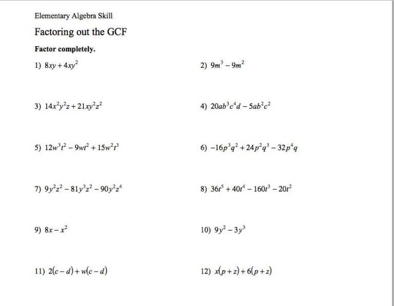 Gcf Worksheets Grade 8