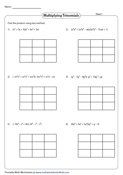 Multiplying Binomials And Trinomials Worksheet