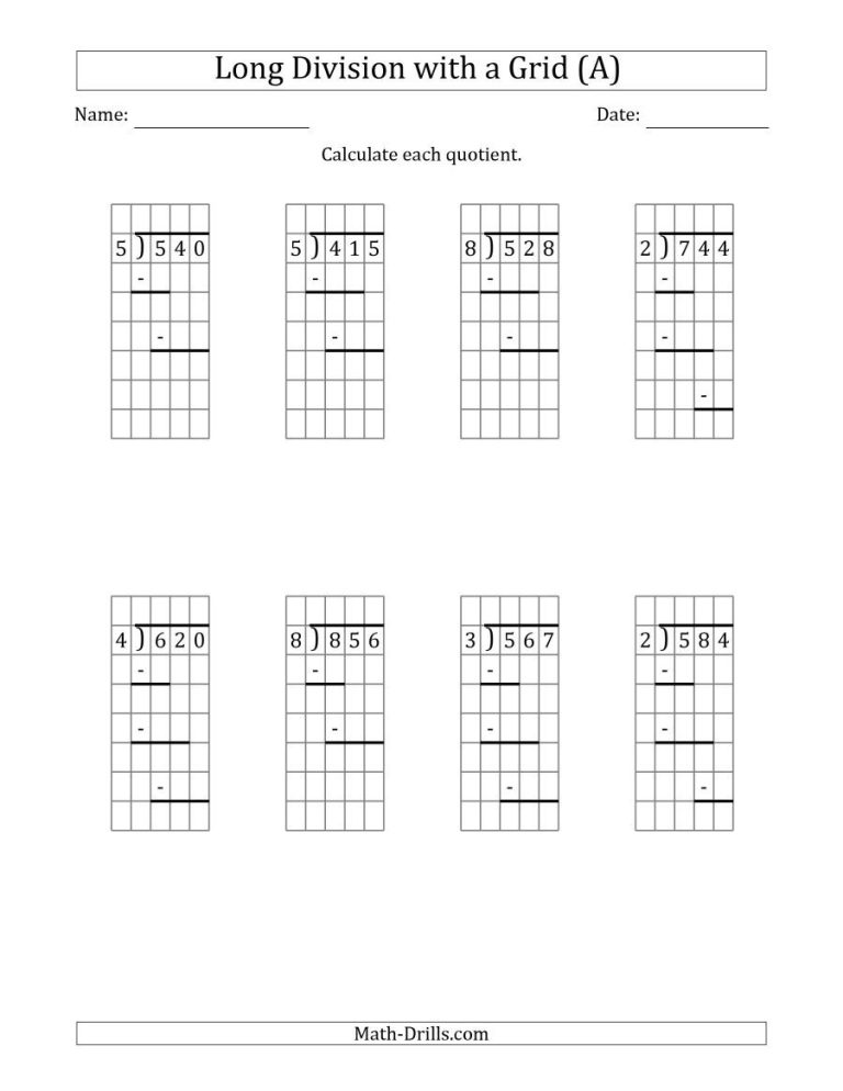 Long Multiplication Worksheets With Grid