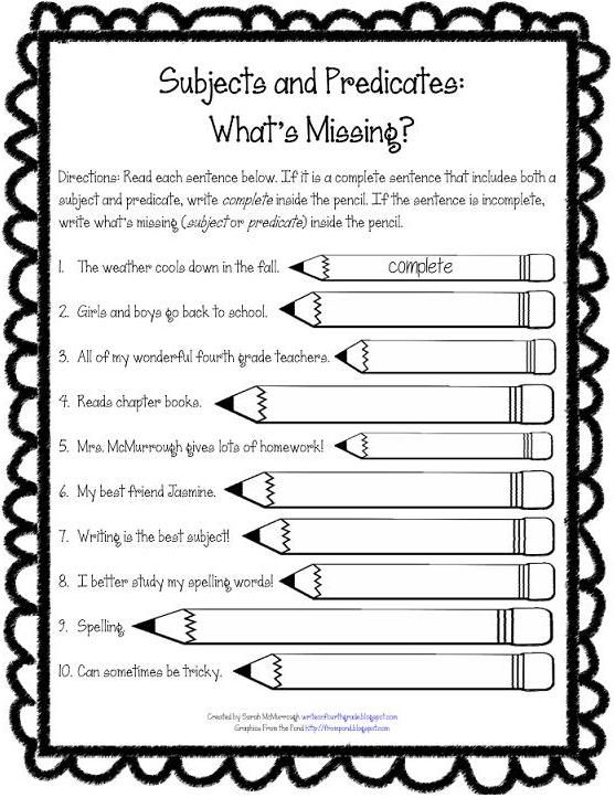 Subject Predicate Worksheets 2nd Grade