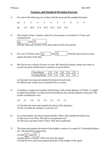 Statistics Standard Deviation Worksheet