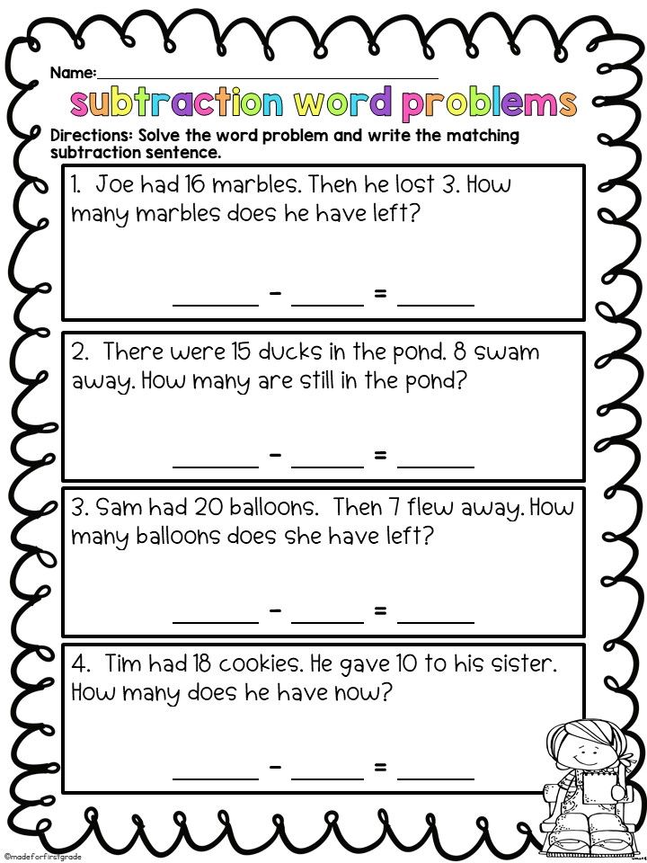 Subtraction Word Problems First Grade