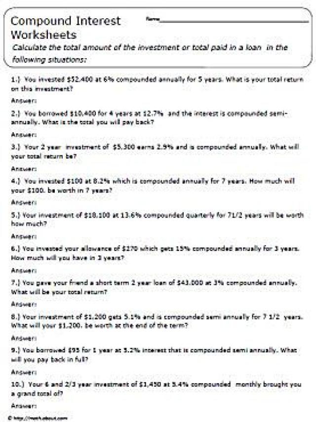 Compound Interest Worksheet With Answers Pdf