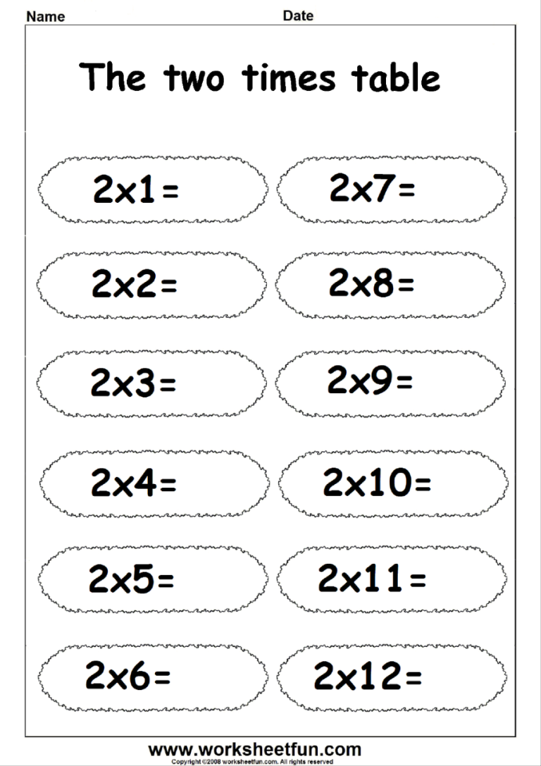 4 Times Table Worksheets Printable