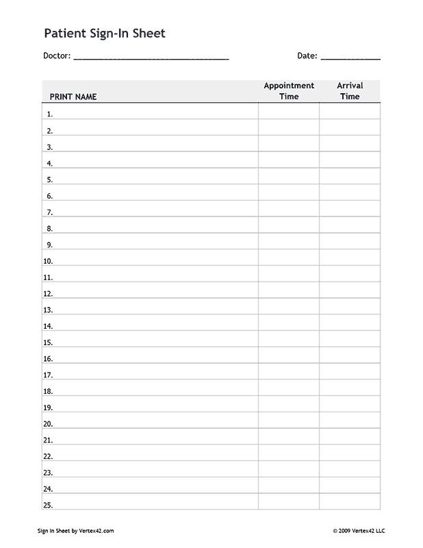 Printable Sign In Sheet Template Free