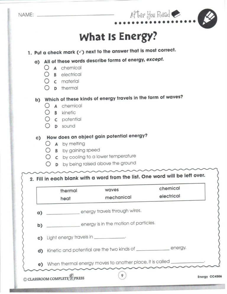 6th Grade Science Worksheets Free