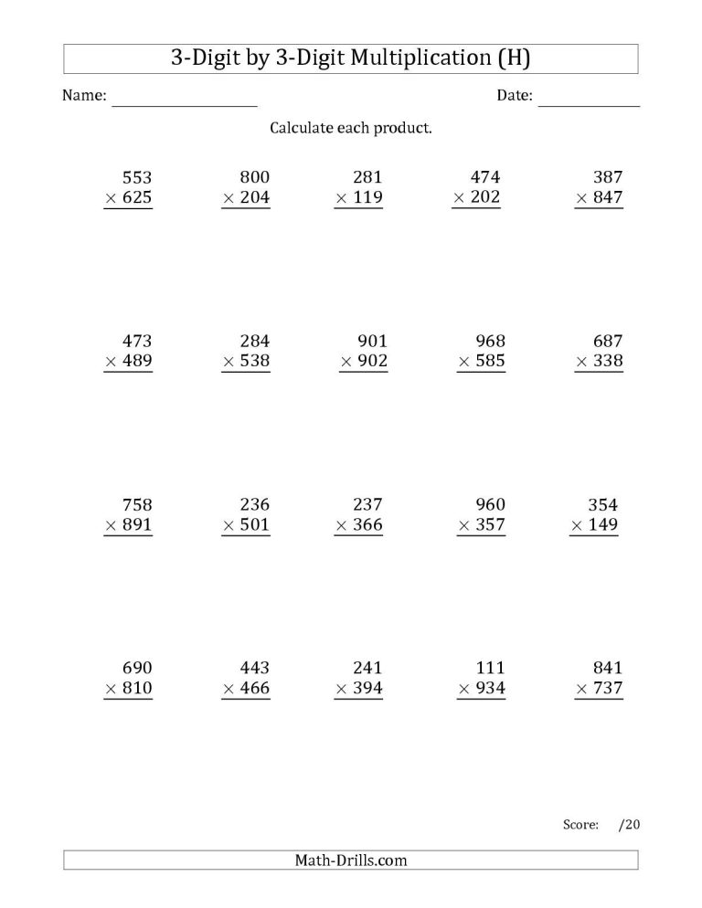 3 Digit Multiplication Worksheets Pdf