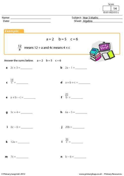 Algebraic Expressions Worksheets 5th Grade