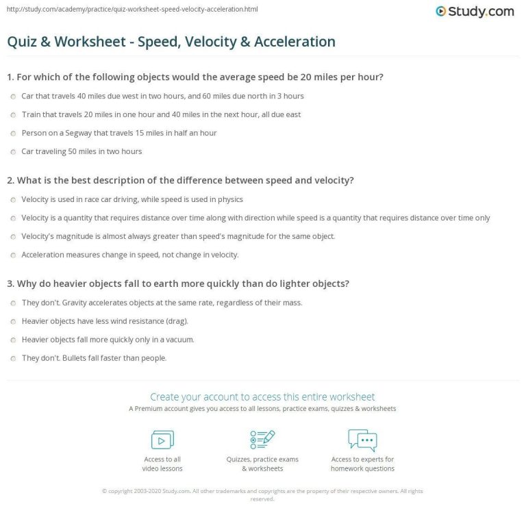 Acceleration Worksheet Answer Key