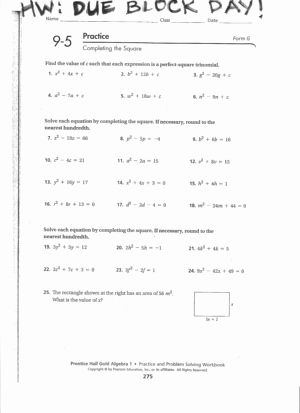 Completing The Square Worksheet