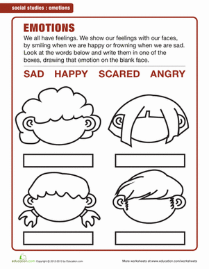 Feelings And Emotions Worksheets For Kindergarten