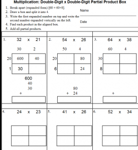 2 Digit By 1 Digit Multiplication Area Model Worksheets