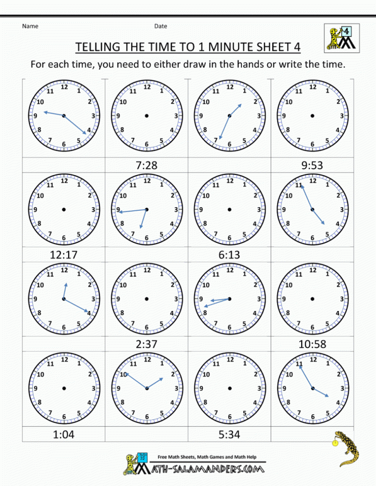 Math Salamanders Telling Time