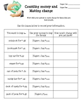 Making Change Worksheets 4th Grade