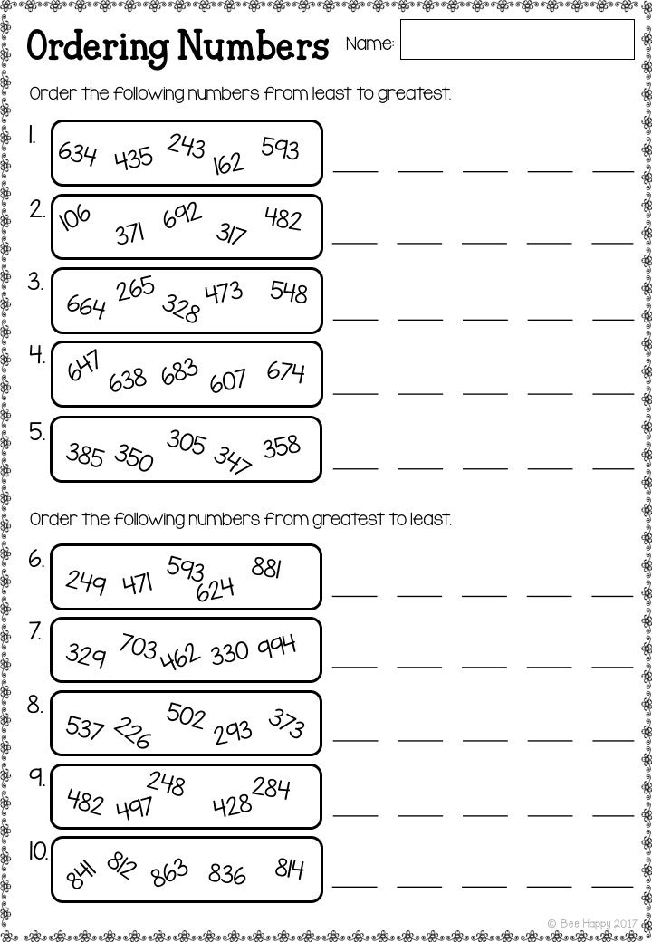 Comparing Numbers Worksheets Grade 2