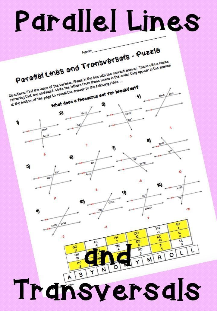 Angles In Parallel Lines Worksheet Answers