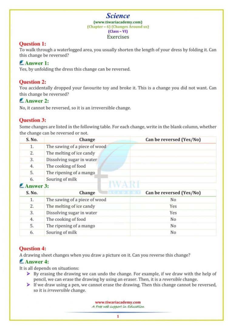 Class 6 Science Worksheets Chapter 2