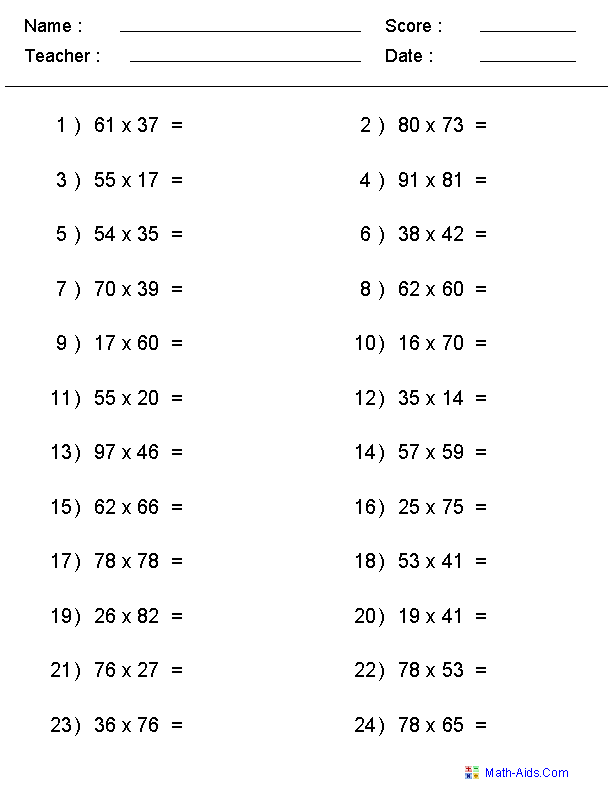 Math Problems For 5th Graders Multiplication