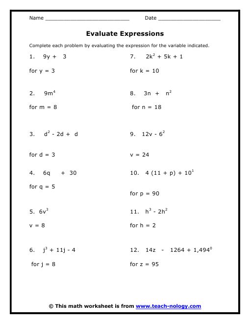 10th Grade Free Algebra Worksheets