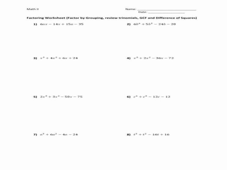 Factoring Polynomials By Grouping Worksheet