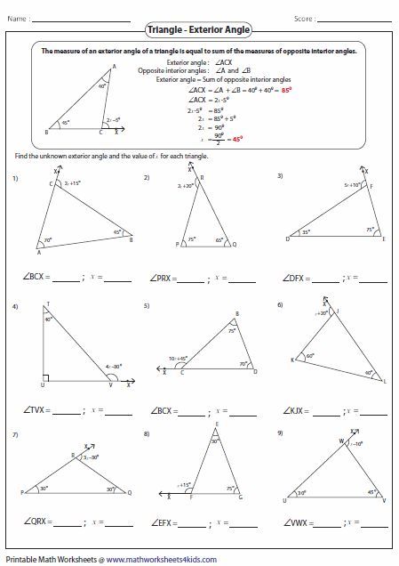 Interior And Exterior Angles Worksheet With Answers