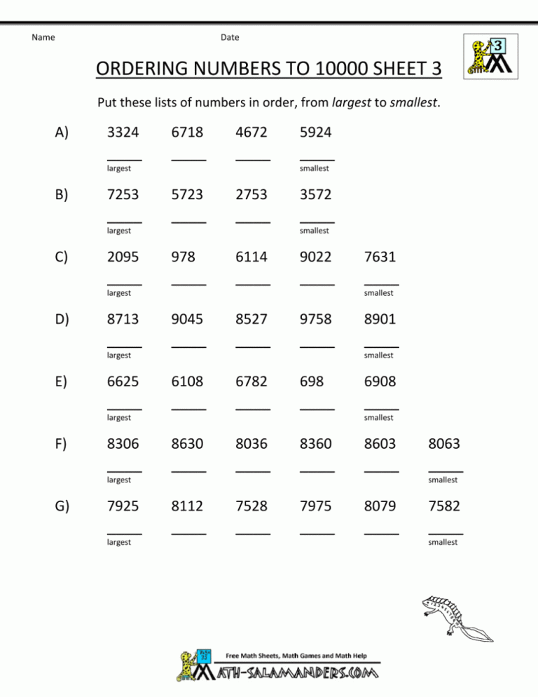 Comparing Numbers Worksheets Grade 5