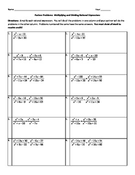 Practice Multiplying And Dividing Rational Expressions Worksheet