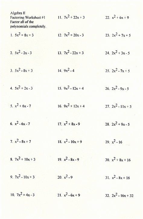 Factoring Practice Worksheet With Answers