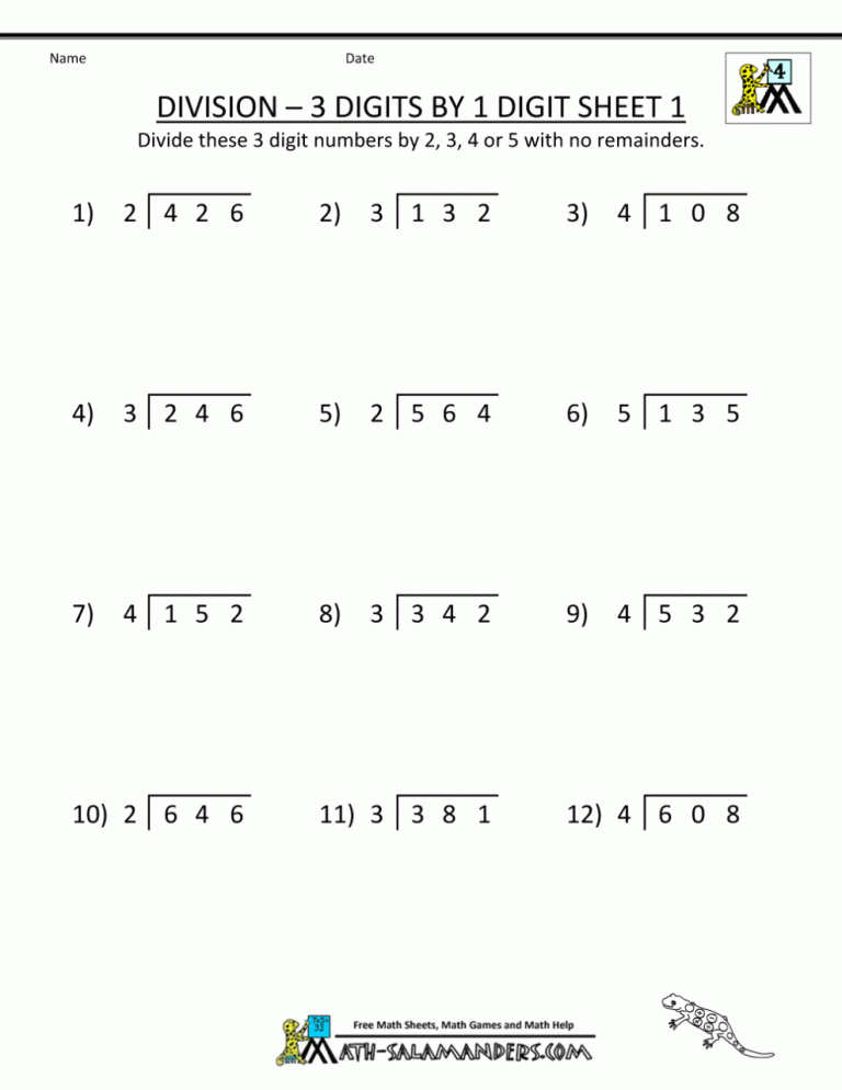 Math Problems For 4th Graders Division