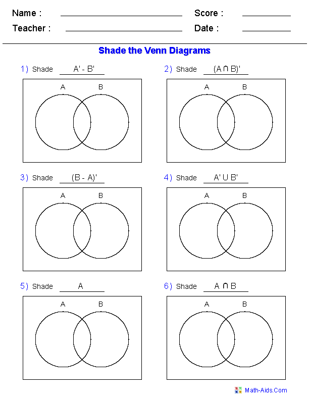 Sets Worksheet Grade 6