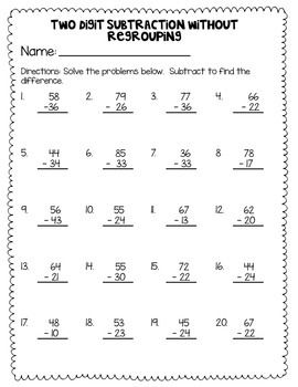 Two Digit Subtraction With Regrouping Problems