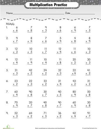 Math Worksheets Multiplication Printable