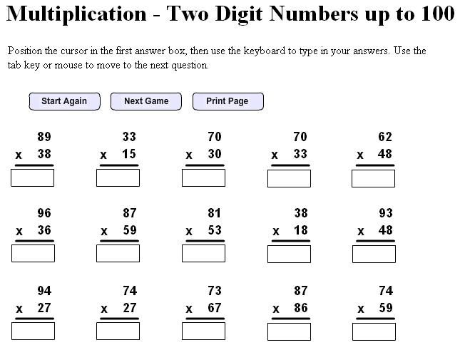 Multiplication Math Problems For 6th Graders