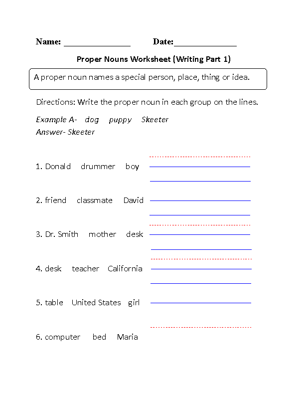 Common Noun And Proper Noun Worksheet For Grade 1