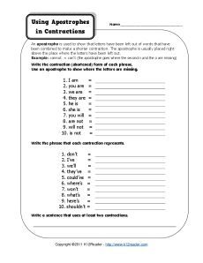 Apostrophe Worksheets Pdf