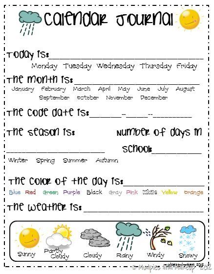 Calendar Worksheets For Kindergarten Pdf