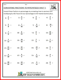 5th Grade Fraction To Percent Worksheet