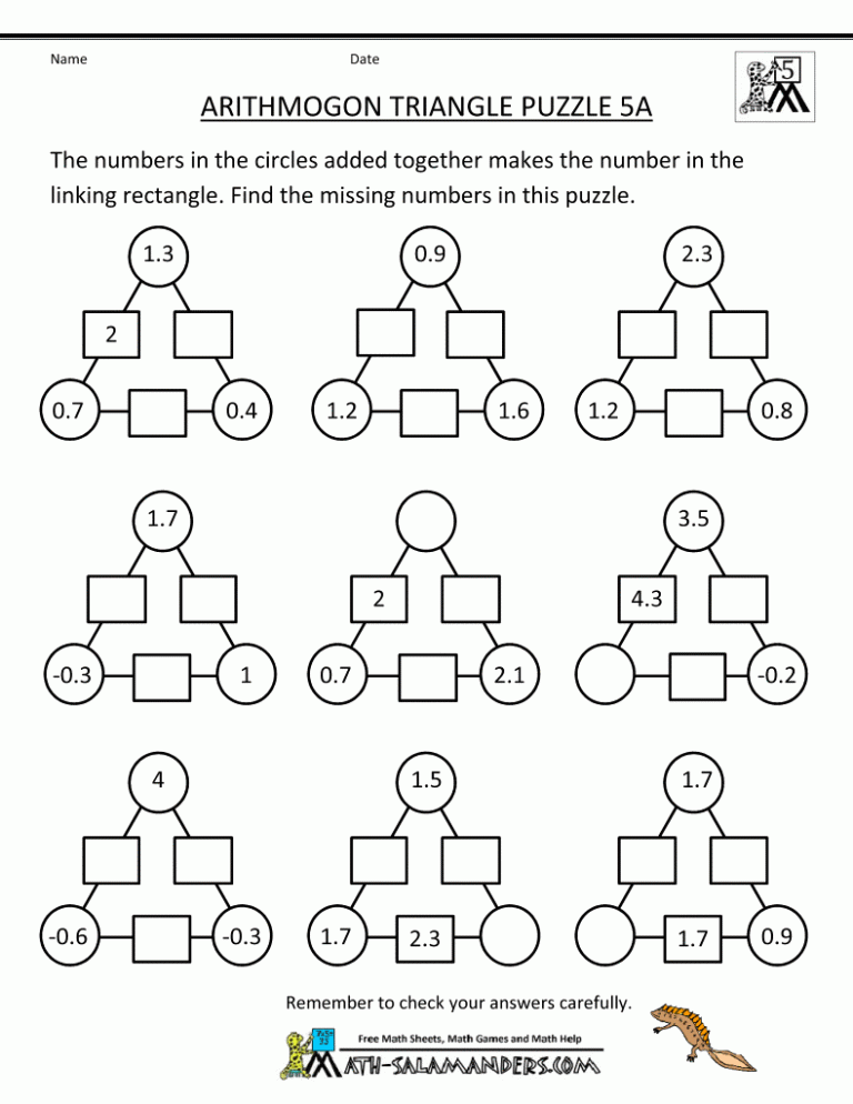 Puzzle Worksheets For 5th Grade