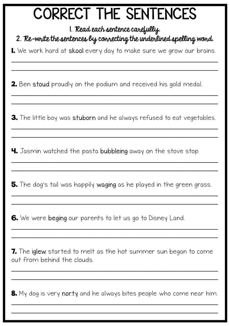 Sentence Correction Worksheets