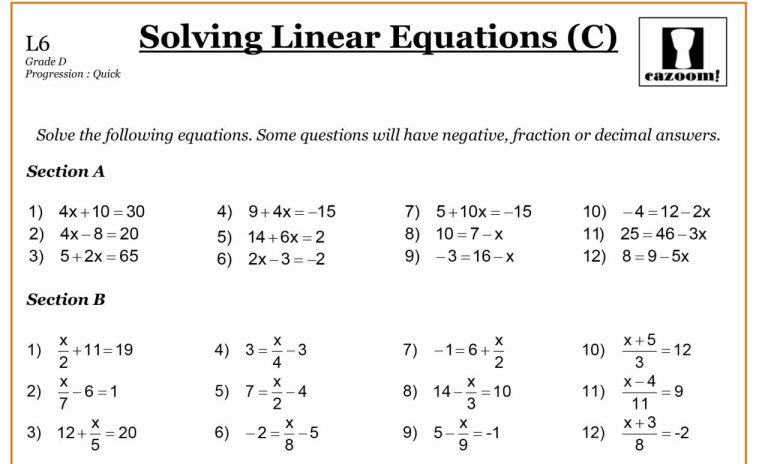 Linear Inequalities Worksheet Grade 10